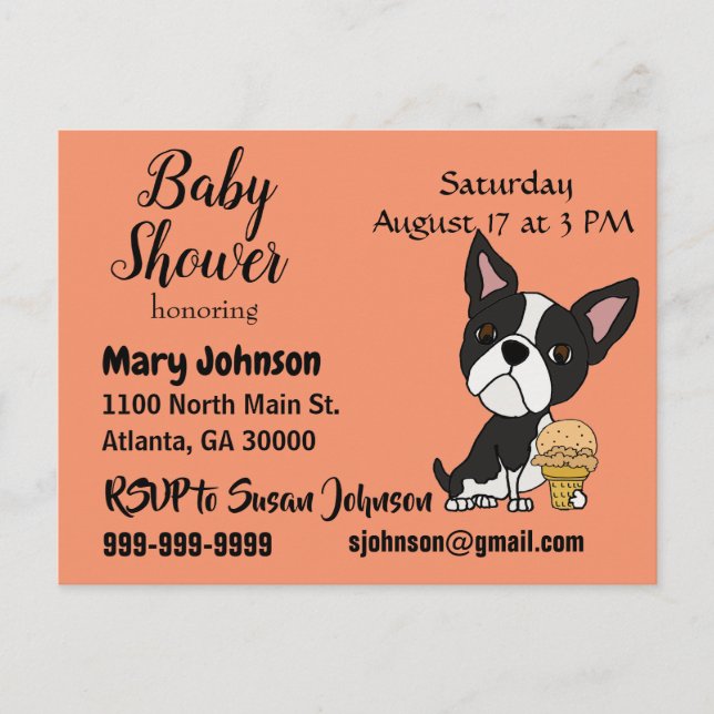 Funny Boston Terrier Ice Cream Baby Shower Inbjudan Vykort (Framsida)