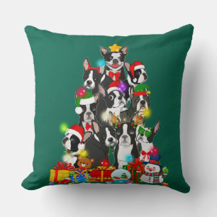 Funny Boston Terrier Julgran Ljus Puppy Kudde