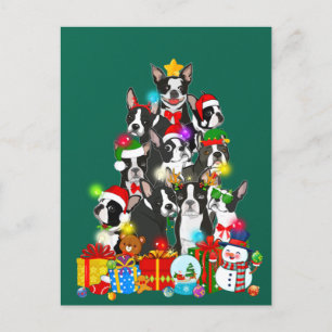 Funny Boston Terrier Julgran Ljus Puppy Vykort