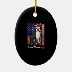 Funny Boston Terrier mamma American Flag Tee T-Shi Julgransprydnad Keramik