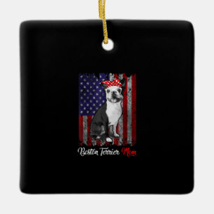 Funny Boston Terrier mamma American Flag Tee T-Shi Julgransprydnad Keramik