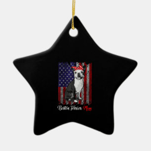 Funny Boston Terrier mamma American Flag Tee T-Shi Julgransprydnad Keramik