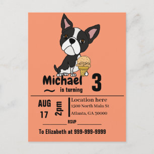 Funny Boston Terrier och Ice Cream Födelsedagsfest Inbjudan Vykort