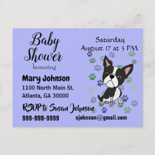 Funny Boston Terrier och Tass avtryck Baby Shower Inbjudan Vykort