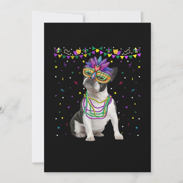 Funny Boston Terrier Wearing Carnival Mask Mardi Meddelande (Framsida)