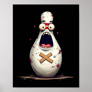 Funny Bowlers Skrämde Bowling Pin Graphic För mana Poster