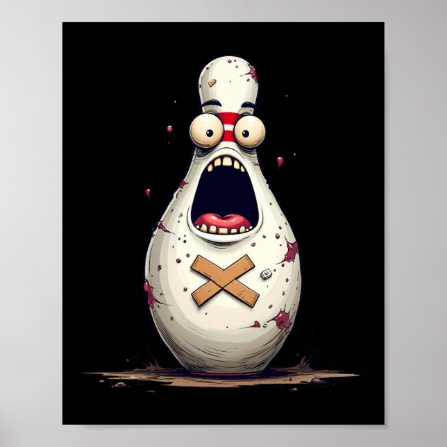 Funny Bowlers Skrämde Bowling Pin Graphic För mana Poster (Framsidan)