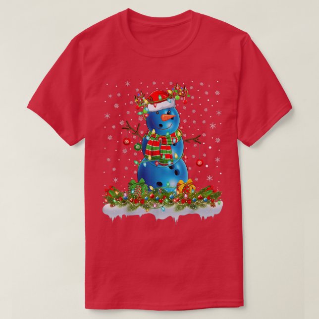 Funny Bowling Ball Snögubbe Julafton Ljus Bowling  T Shirt (Design framsida)
