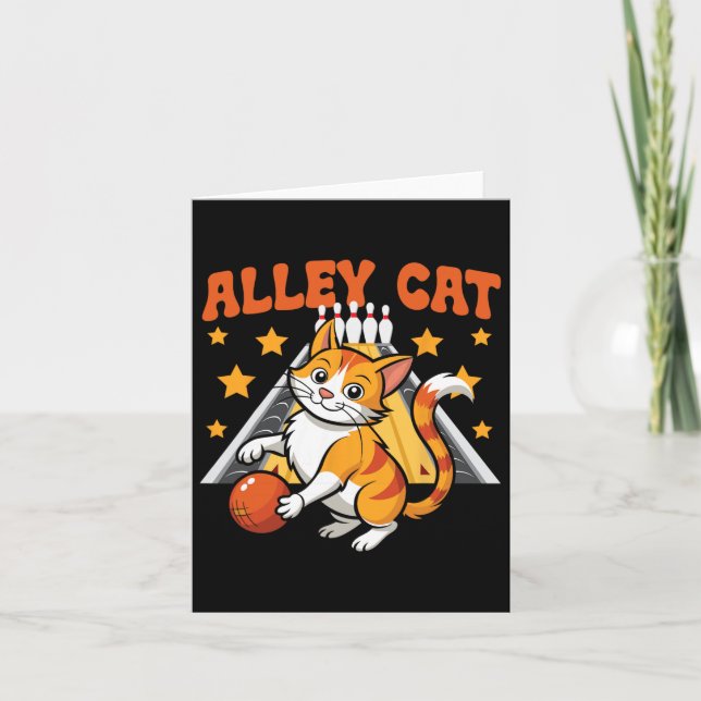 Funny Bowling Cat Pun Alley Cat Kort (Framsida)