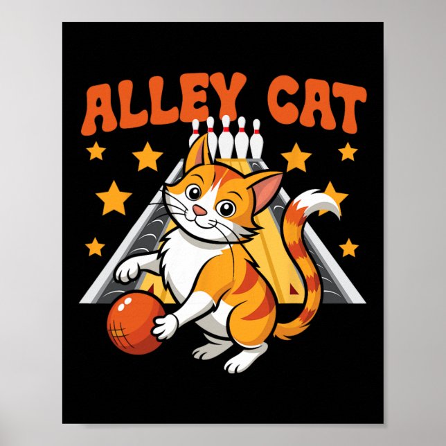 Funny Bowling Cat Pun Alley Cat  Poster (Framsidan)