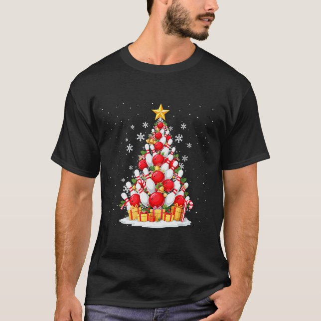Funny Bowling Christmas Tree Lights Xmas For Men & T Shirt (Framsida)