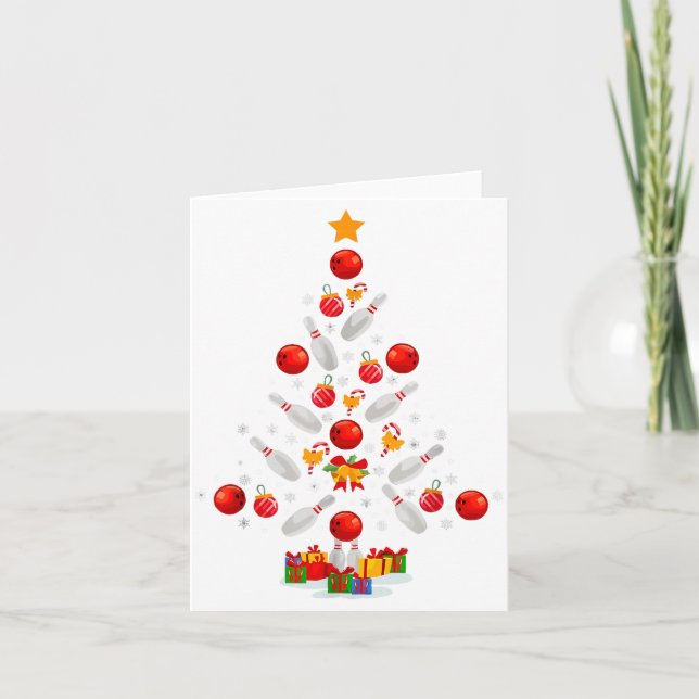 Funny Bowling Christmas Tree Lights Xmas For Men W Kort (Framsida)