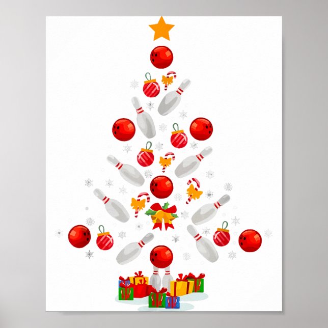 Funny Bowling Christmas Tree Lights Xmas For Men W Poster (Framsidan)