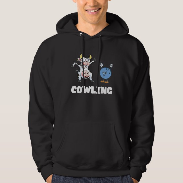 Funny Bowling Cow Bowling Ball Bowler Strike Bowli Hoodie (Framsida)