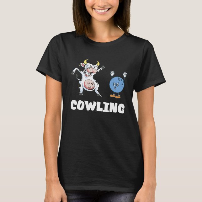 Funny Bowling Cow Bowling Ball Bowler Strike Bowli T Shirt (Framsida)
