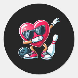 Funny Bowling Dabbing Dab Heart Valentines day Boy Runt Klistermärke
