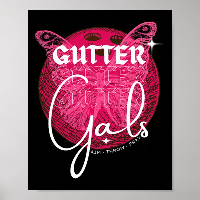 Funny Bowling Gutter Gals Team Namn Girls Party Poster (Framsidan)