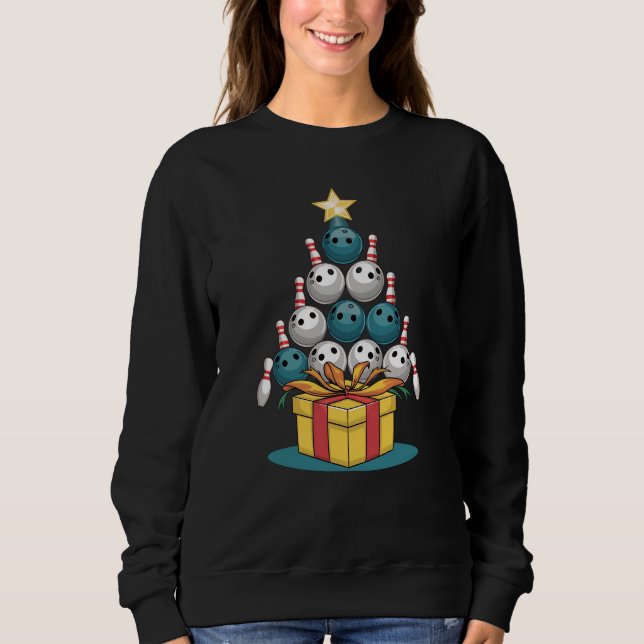 Funny Bowling Julgran Ljus Julafton Gifts T Shirt (Framsida)