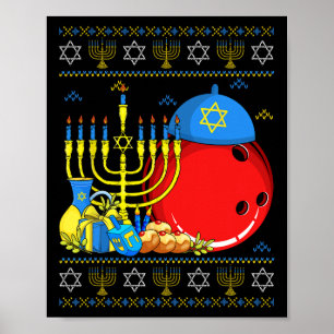 Funny Bowling Ll Menorah och Dreidel Ugly Hanukkah Poster