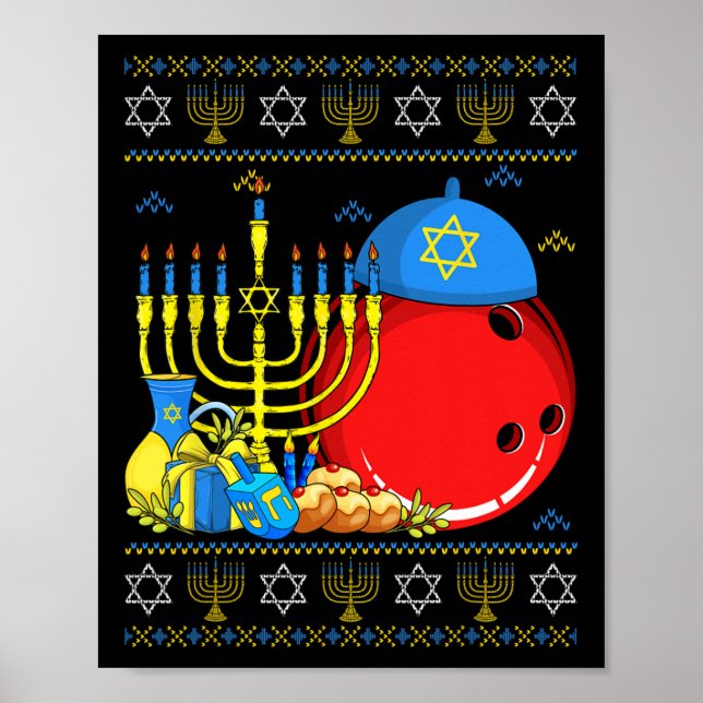 Funny Bowling Ll Menorah och Dreidel Ugly Hanukkah Poster (Framsidan)