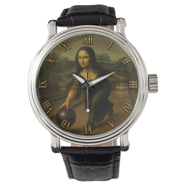 Funny Bowling Mona Lisa Bowler Gift Armbandsur (Framsida)