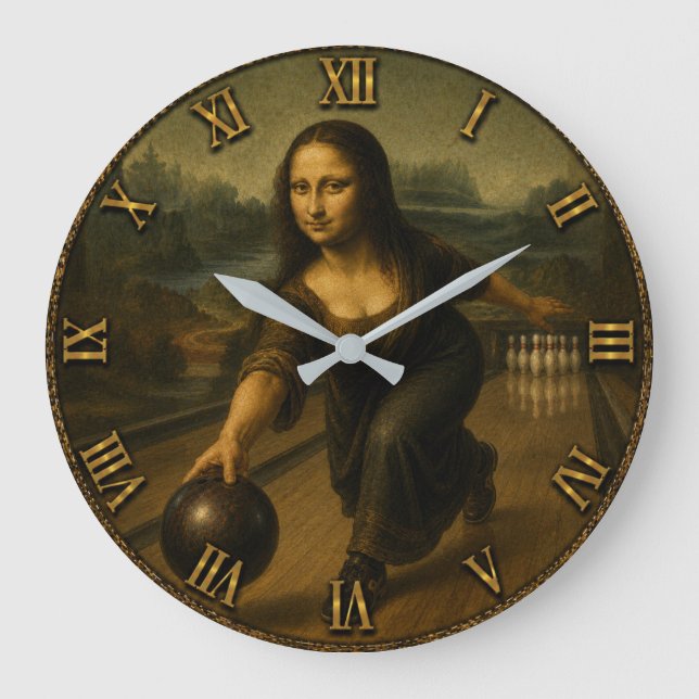 Funny Bowling Mona Lisa Bowler Gift Stor Klocka (Framsida)