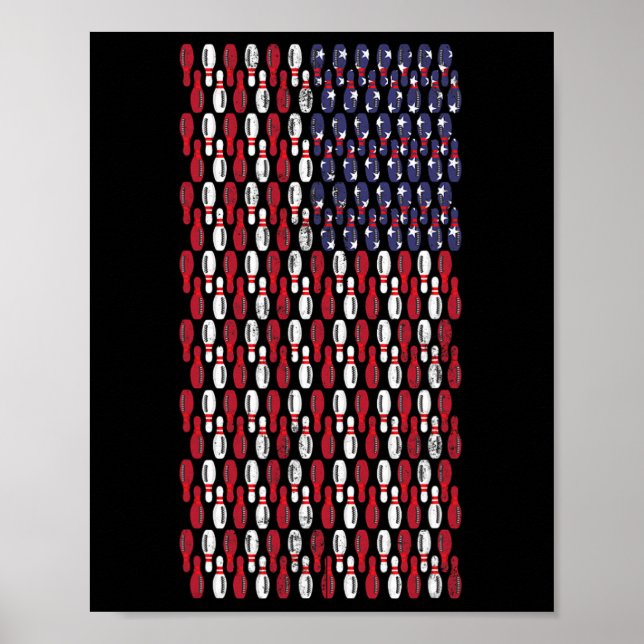 Funny Bowling Pin American Flagga Design Poster (Framsidan)