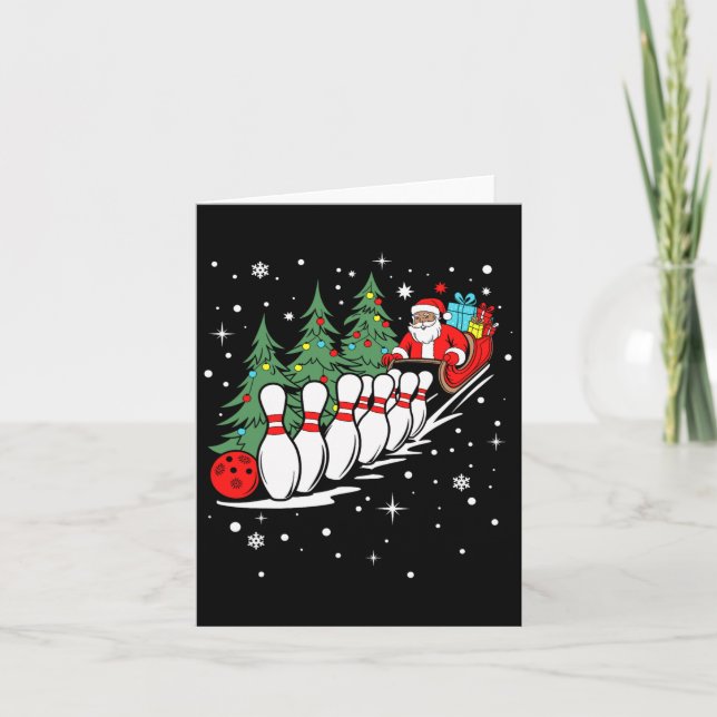 Funny Bowling Player Julafton Ljus Santa Bowling C Kort (Framsida)