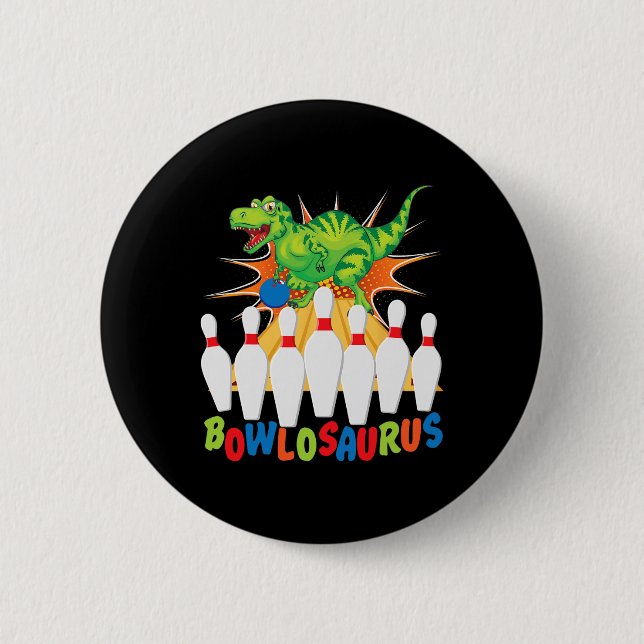 Funny Bowling Pun T-rex Dinosaur Bowlosaurus Knapp (Framsida)