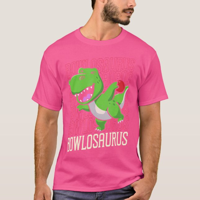 Funny Bowling Pun T-Rex Dinosaur Bowlosaurus T Shirt (Framsida)