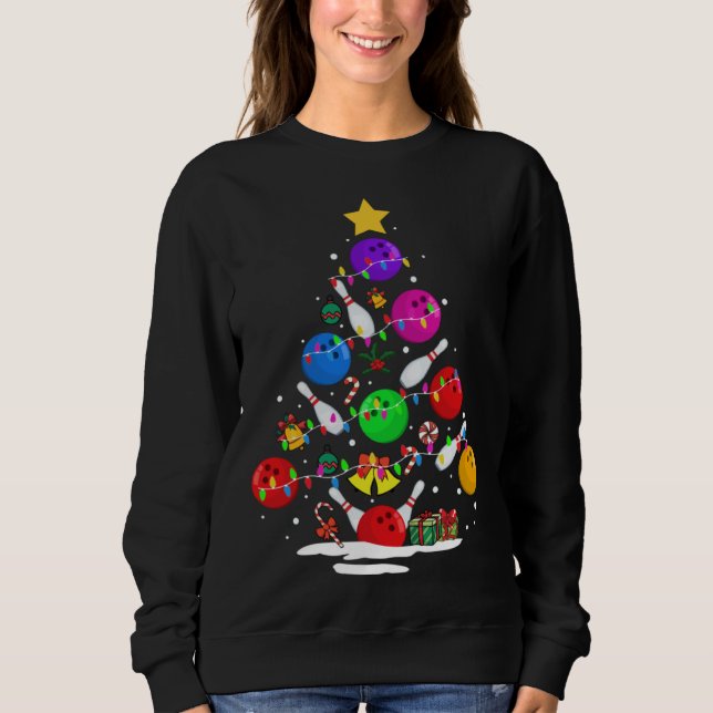 Funny Bowling Ugly Christmas Tree Lights Xmas For  T Shirt (Framsida)
