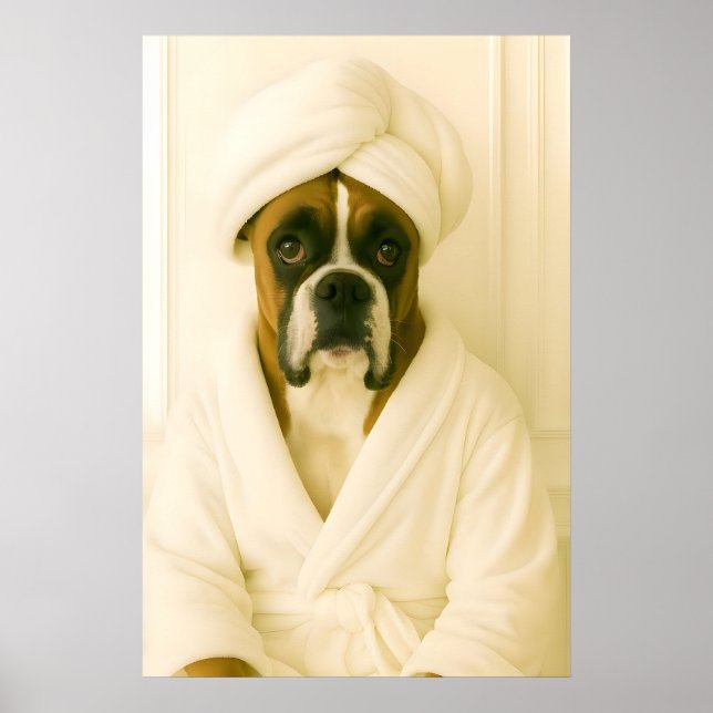 Funny Boxer Bathroom Print, Boxer In Bathrobe Poster (Framsidan)