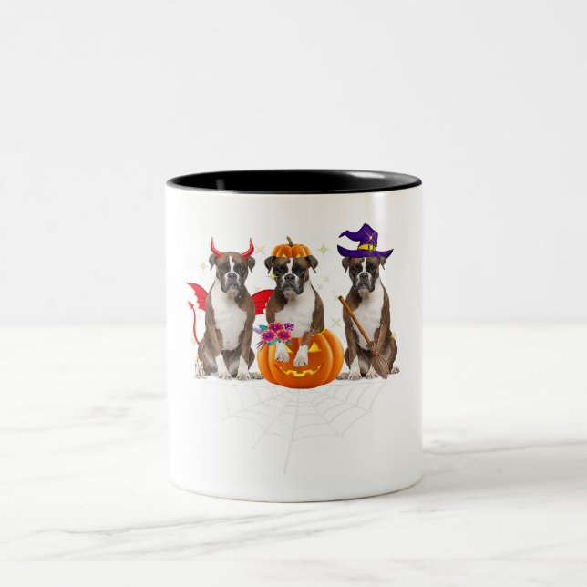 Funny Boxer Halloween Dog Lover Pumpkin Spider Web Två-Tonad Mugg (Center)