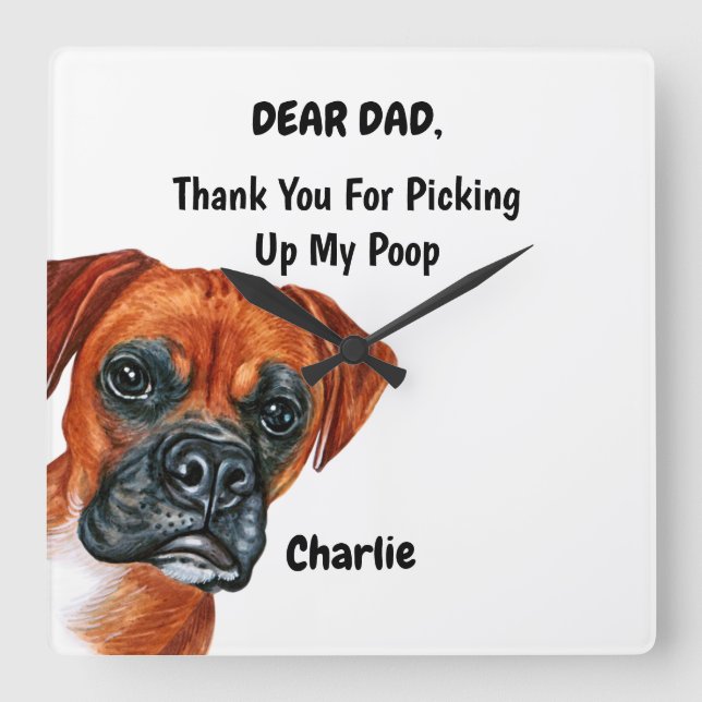 Funny Boxer Pappa Watercolor Hund Art Fyrkantig Klocka (Framsida)