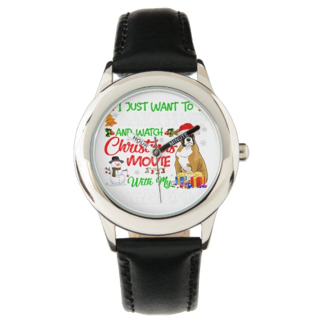 Funny Boxer Santa Hat Julafton Djurälskare Gift Id Armbandsur (Framsida)