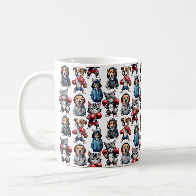 Funny Boxing Cat Hund Mönster Design Kaffemugg (Vänster)