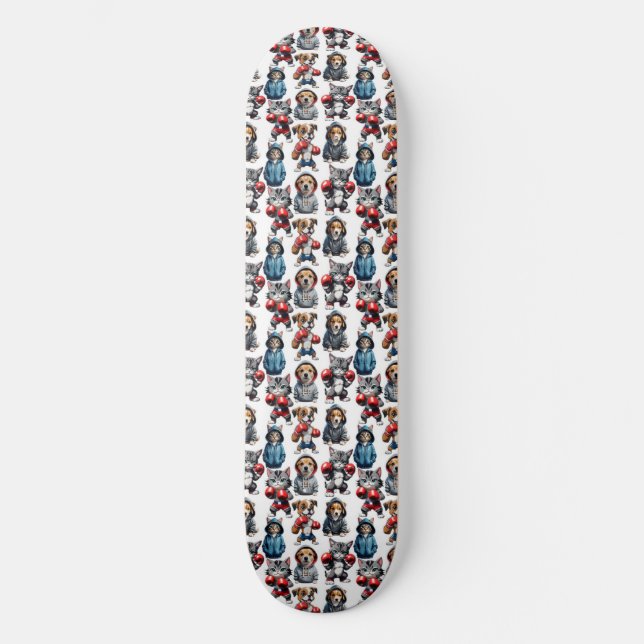 Funny Boxing Cat Hund Mönster Design Mini Skateboard Bräda 18,5 Cm (Framsida)
