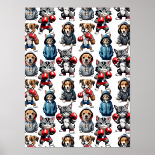 Funny Boxing Cat Hund Mönster Design Poster