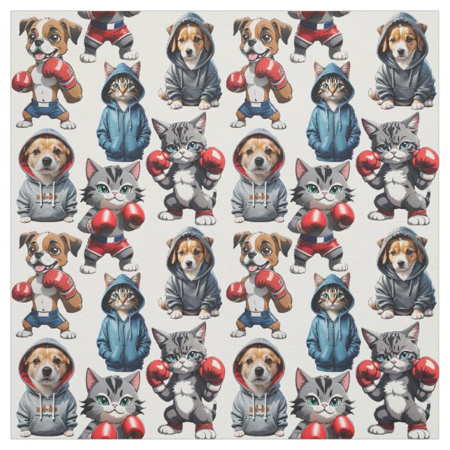 Funny Boxing Cat Hund Mönster Design Tyg (Provkarta)