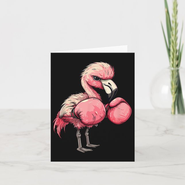 Funny Boxing Flamingo med Vuxna av Rosa handskar f Kort (Framsida)