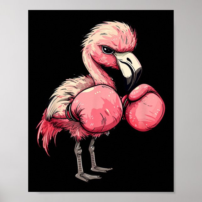 Funny Boxing Flamingo med Vuxna av Rosa handskar f Poster (Framsidan)