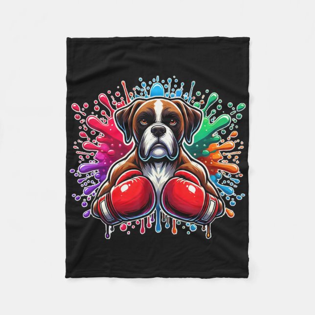 Funny Boxing Kickboxing Älskare Boxer Hund Paint S Fleecefilt (Framsidan)