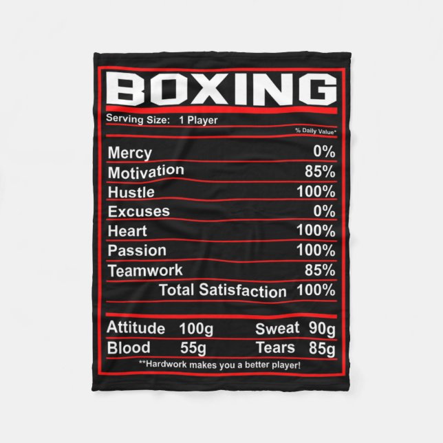 Funny Boxing Nutrition Facts Boxer Fleecefilt (Framsidan)