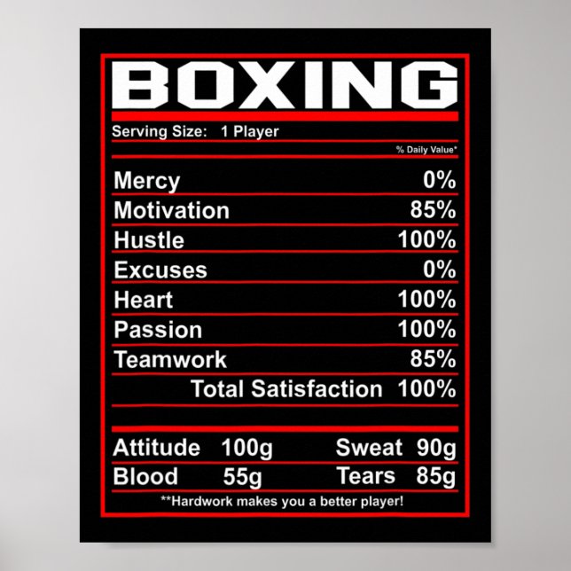 Funny Boxing Nutrition Facts Boxer Poster (Framsidan)