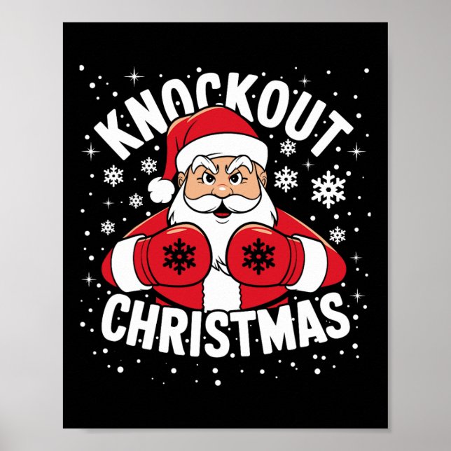 Funny Boxing Player Julafton Ljus Santa Boxing Chr Poster (Framsidan)