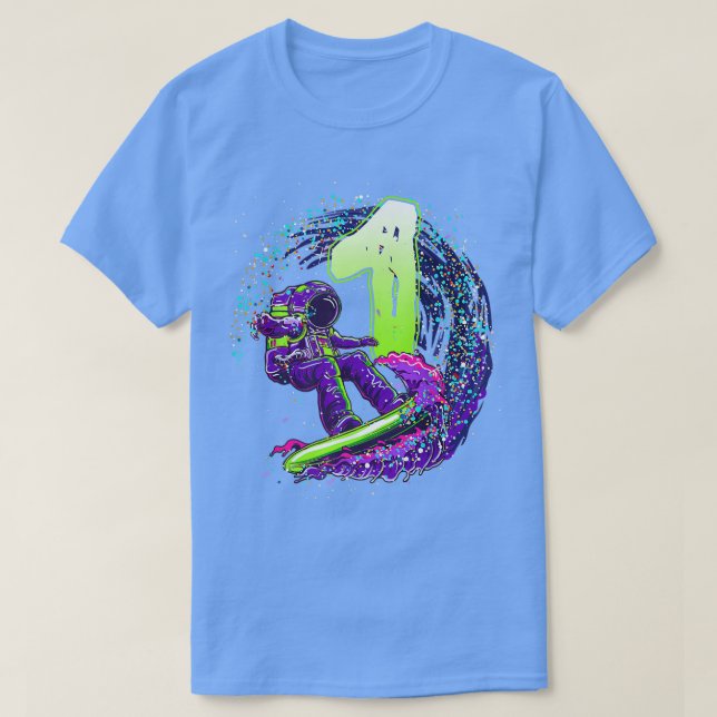 Funny Boy 1st Birthday Astronaut Rymden Surfe T Shirt (Design framsida)