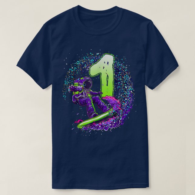 Funny Boy 1st Birthday Astronaut Rymden Surfe T Shirt (Design framsida)