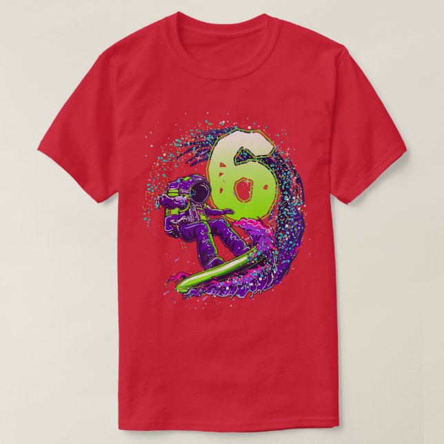 Funny Boy 6e Birthday Astronaut Rymden Surfe T Shirt (Design framsida)