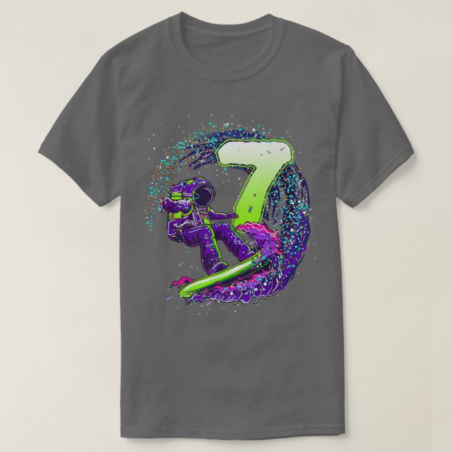 Funny Boy 7:e Birthday Astronaut Rymden Surfe T Shirt (Design framsida)