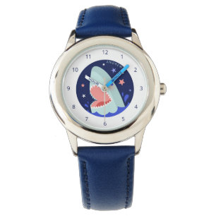 Funny Boy Shark Navy Blue Nautical Kids Namn Sea Armbandsur
